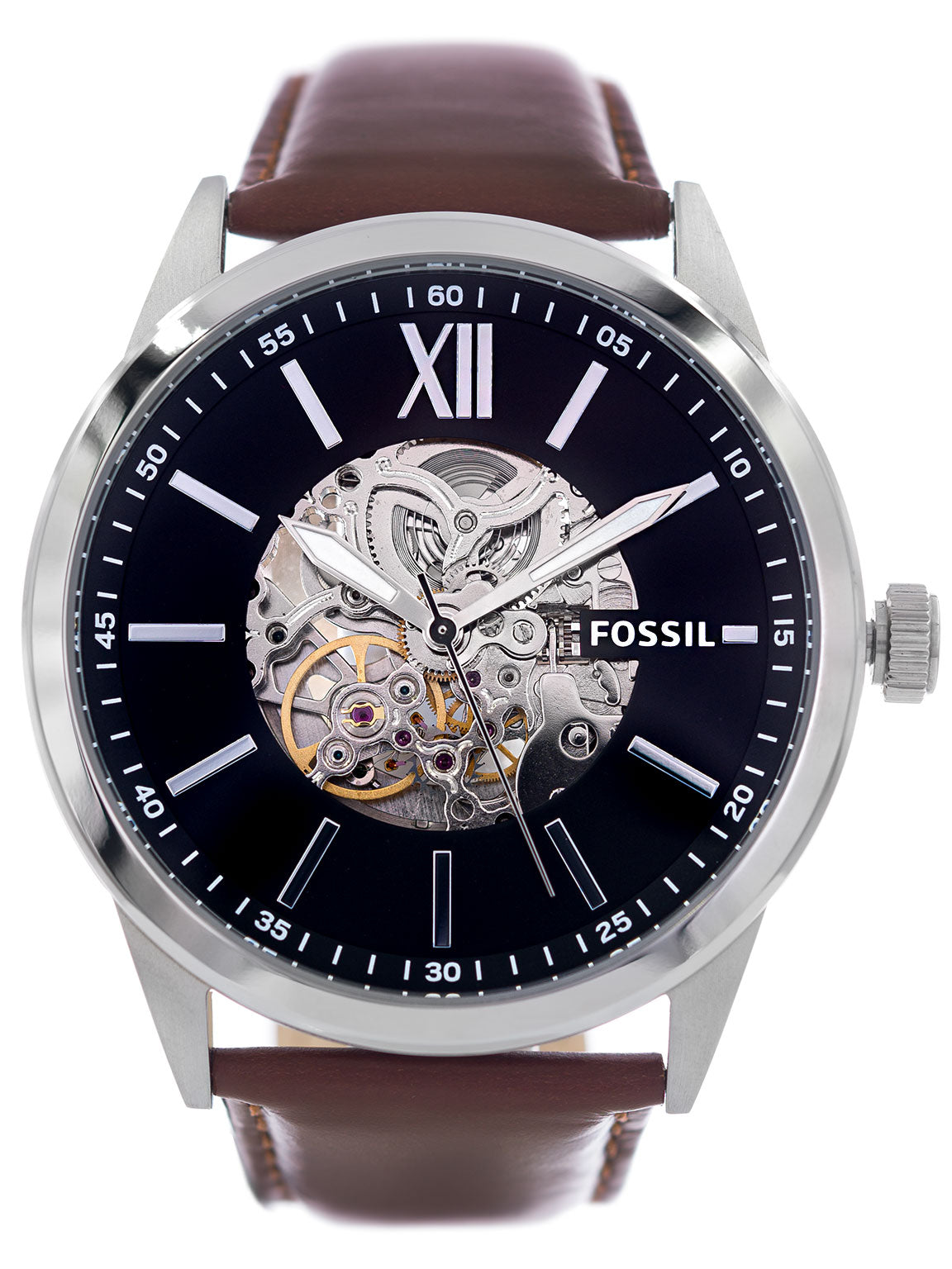  Shop Authentic Fossil Flynn Automatic Black Dial Brown Leather Strap Watch for Men - BQ2270 - Luxxuri