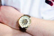  Shop Authentic Fossil Flynn Mechanical Skeleton Beige Dial Brown Leather Strap Watch for Men - BQ2215 - Luxxuri