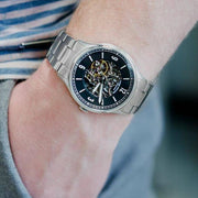  Shop Authentic Fossil Forrester Automatic Skeleton Black Dial Silver Steel Strap Watch for Men - ME3180 - Luxxuri