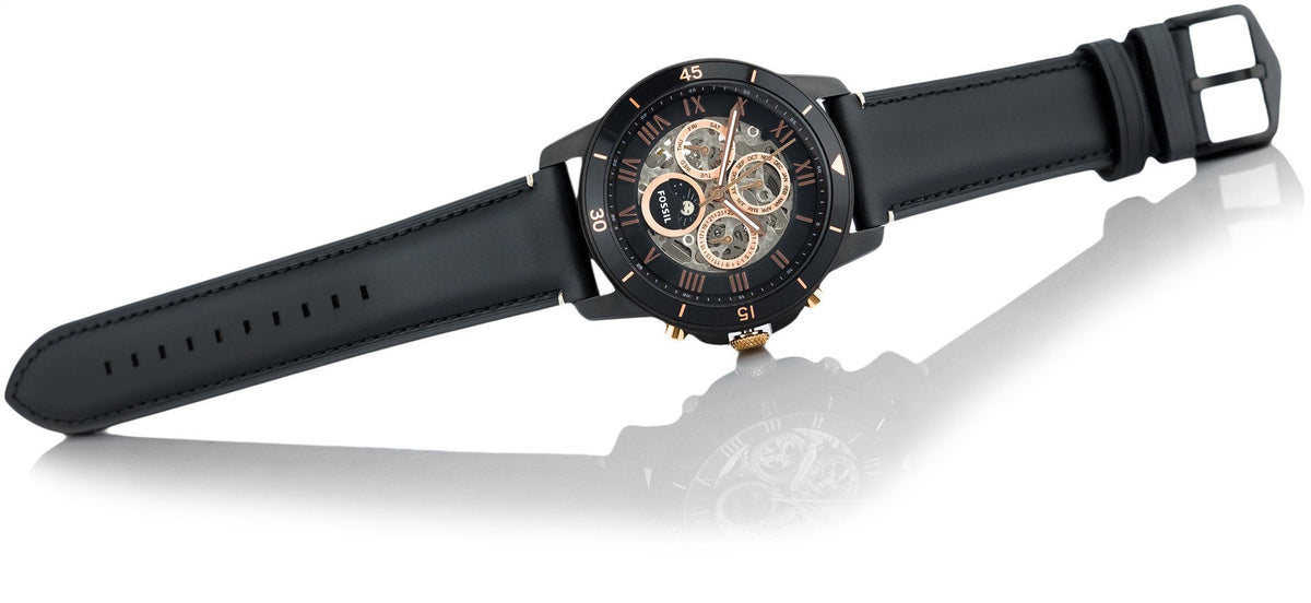  Shop Authentic Fossil Grant Sport Automatic Skeleton Black Dial Black Leather Strap Watch for Men - ME3138 - Luxxuri