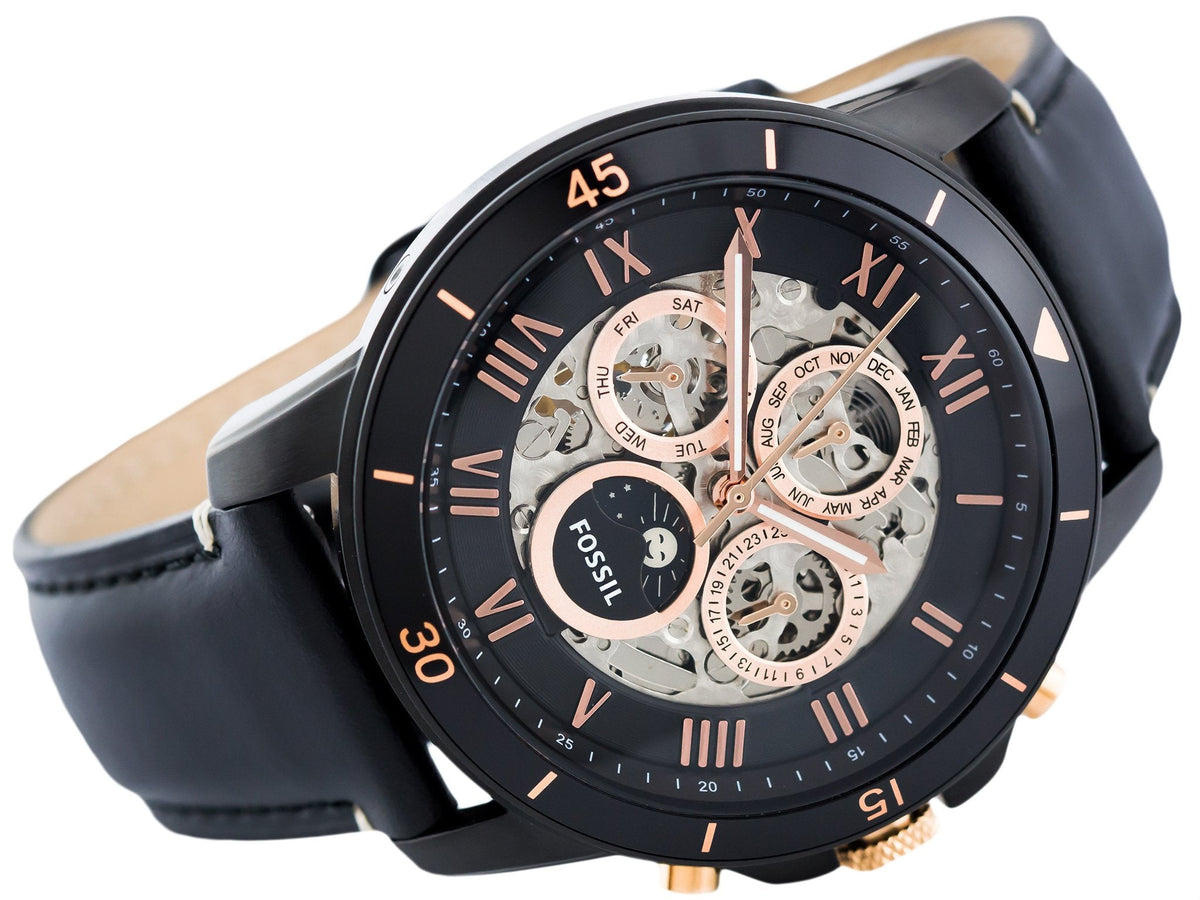  Shop Authentic Fossil Grant Sport Automatic Skeleton Black Dial Black Leather Strap Watch for Men - ME3138 - Luxxuri