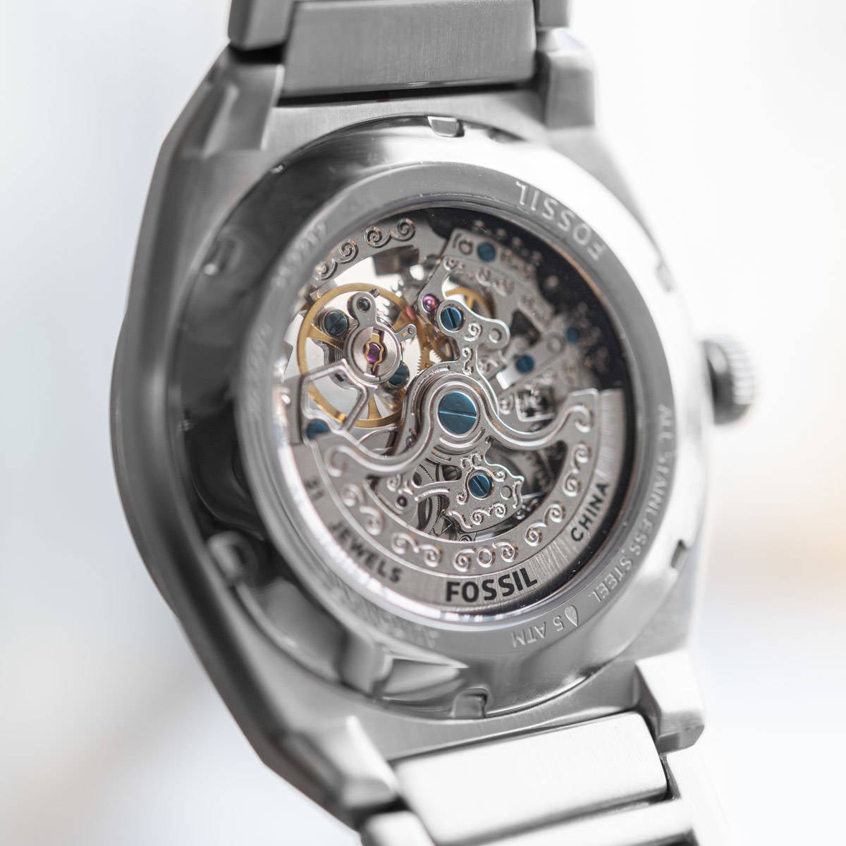  Shop Authentic Fossil Everett Automatic Skeleton Blue Dial Silver Steel Strap Watch for Men - ME3220 - Luxxuri
