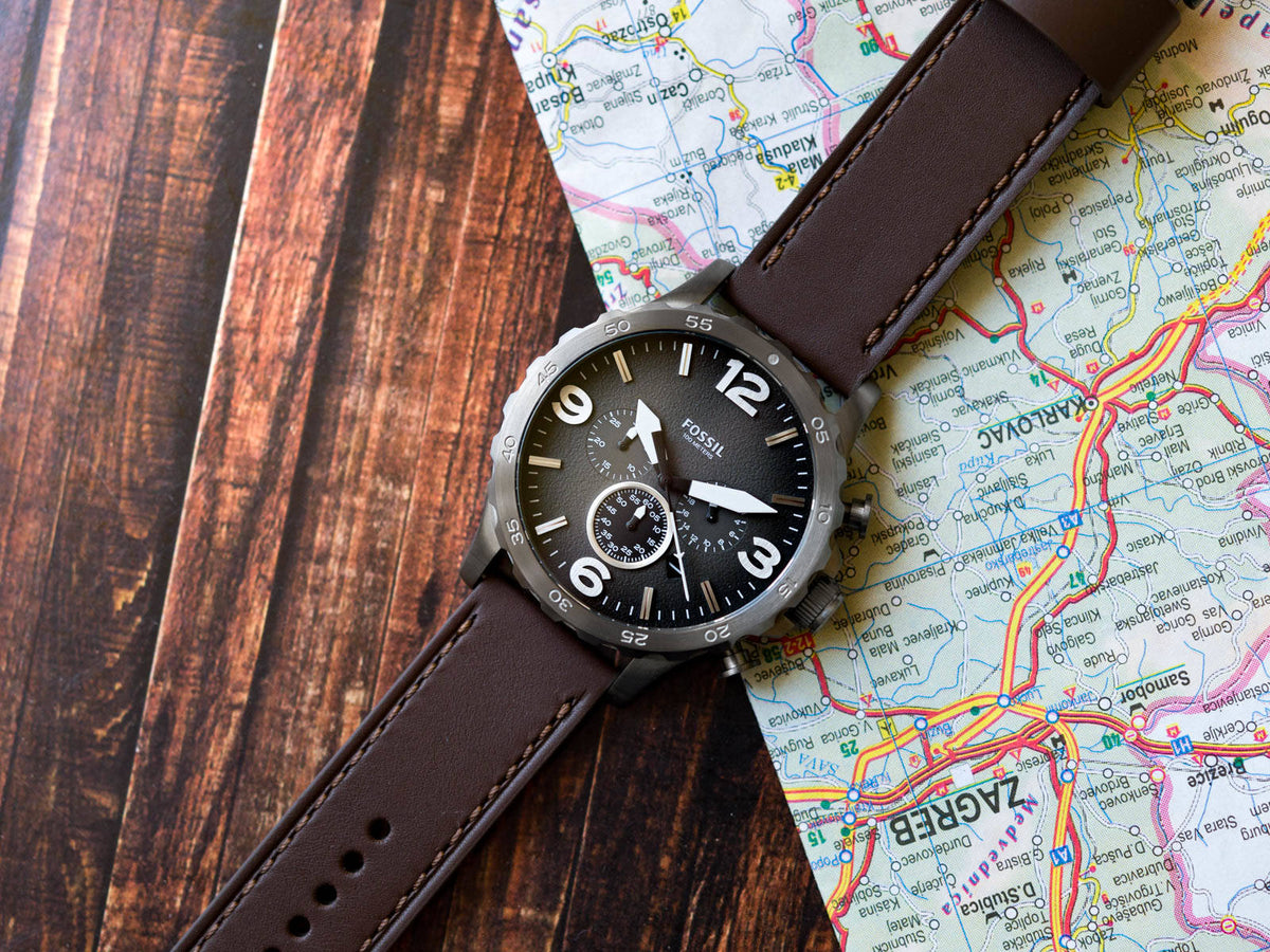  Shop Authentic Fossil Nate Chronograph Grey Dial Brown Leather Strap Watch for Men - JR1424 - Luxxuri