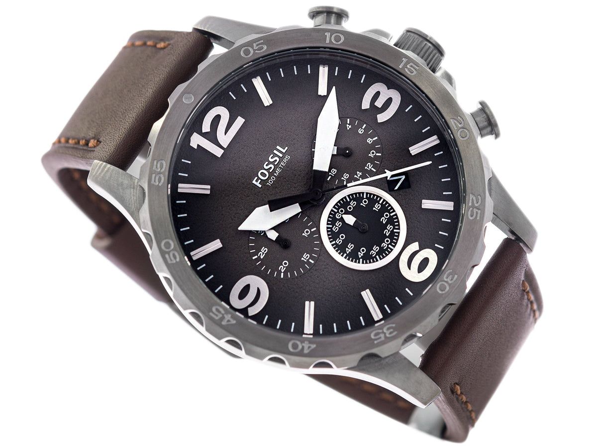  Shop Authentic Fossil Nate Chronograph Grey Dial Brown Leather Strap Watch for Men - JR1424 - Luxxuri