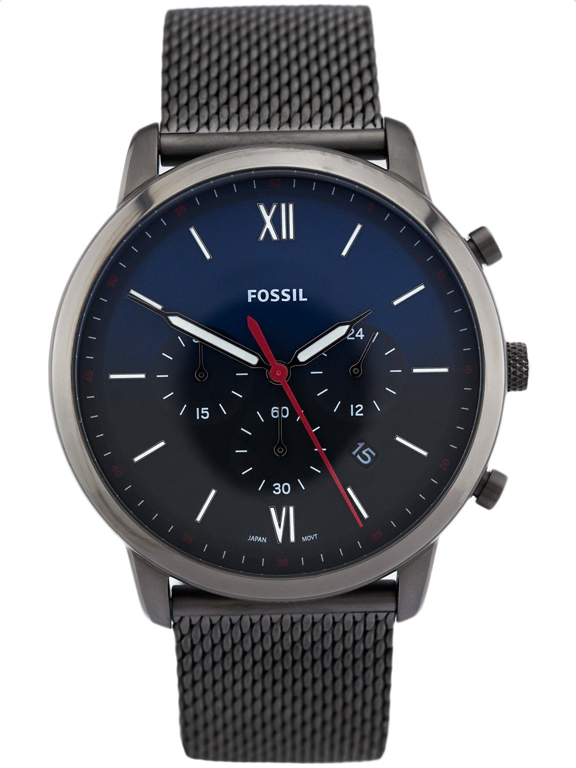  Shop Authentic Fossil Neutra Chronograph Blue Dial Silver Mesh Bracelet Watch for Men - FS5383 - Luxxuri
