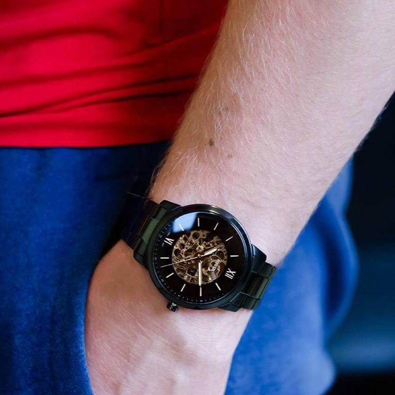  Shop Authentic Fossil Neutra Automatic Skeleton Black Dial Black Steel Strap Watch for Men - ME3183 - Luxxuri