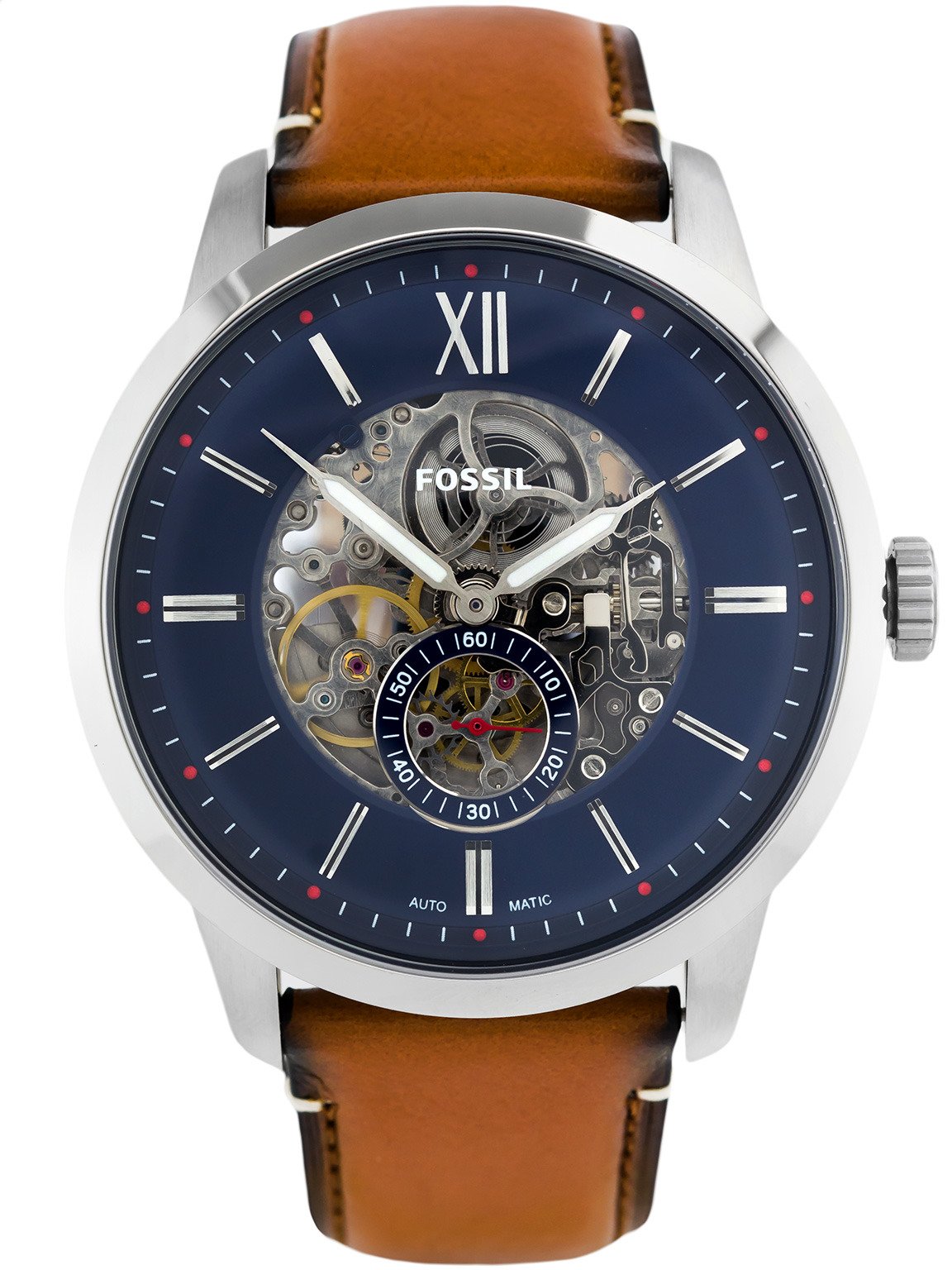  Shop Authentic Fossil Townsman Automatic Skeleton Blue Dial Brown Leather Strap Watch for Men - ME3154 - Luxxuri