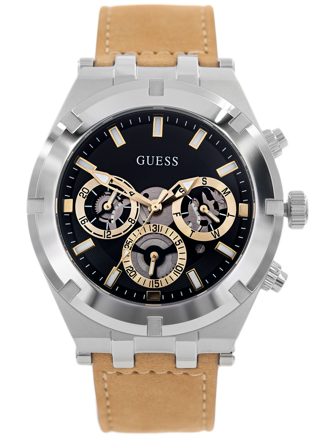  Shop Authentic Guess Continental Multifunction Black Dial Brown Leather Strap Watch for Men - GW0262G1 - Luxxuri