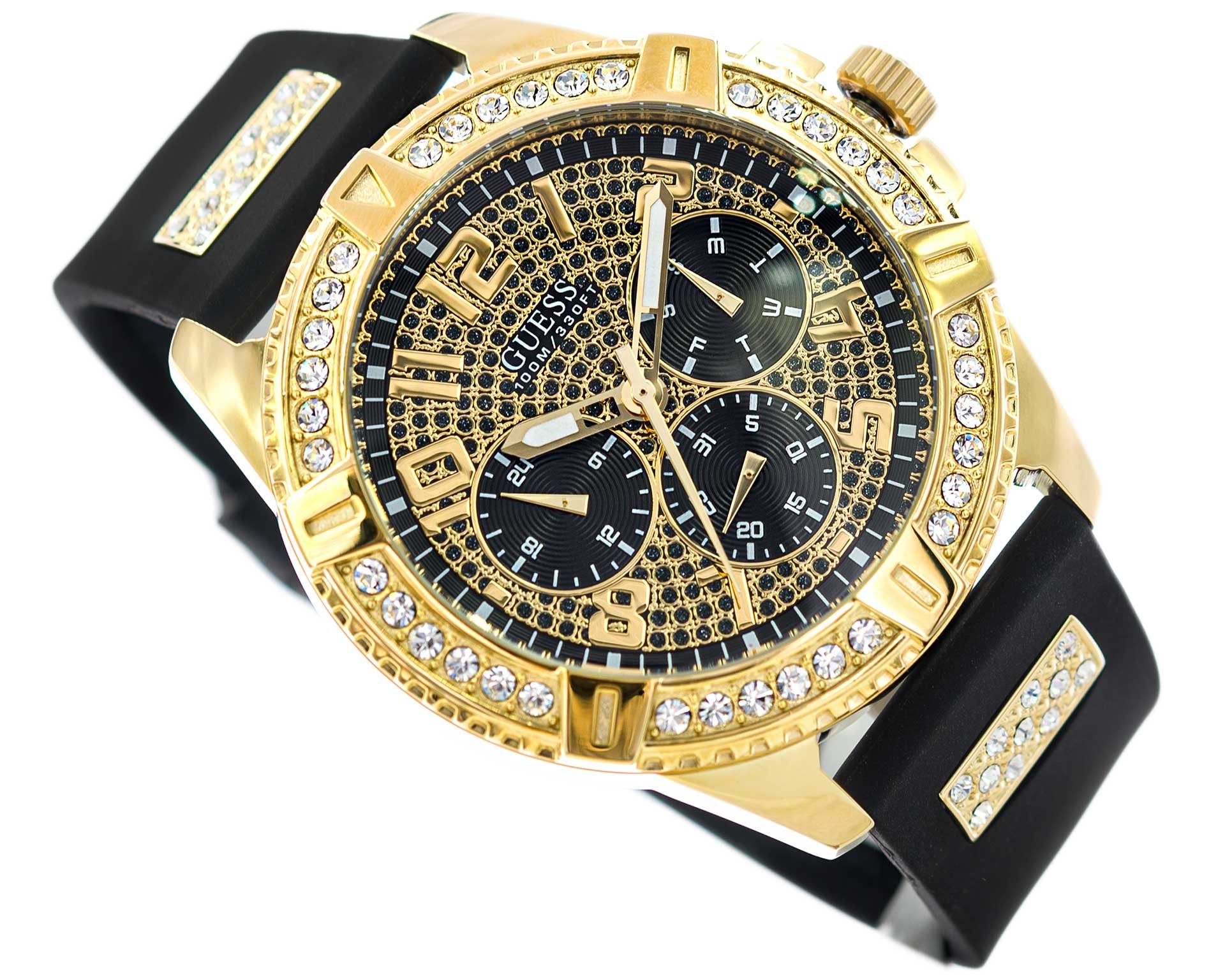  Shop Authentic Guess Frontier Crystals Black Dial Black Silicone Strap Watch For Men - W1132G1 - Luxxuri