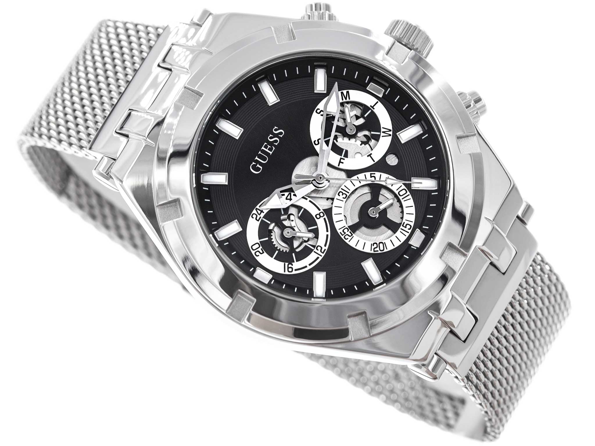  Shop Authentic Guess Continental Quartz Black Dial Silver Mesh Strap Watch For Men - GW0582G1 - Luxxuri