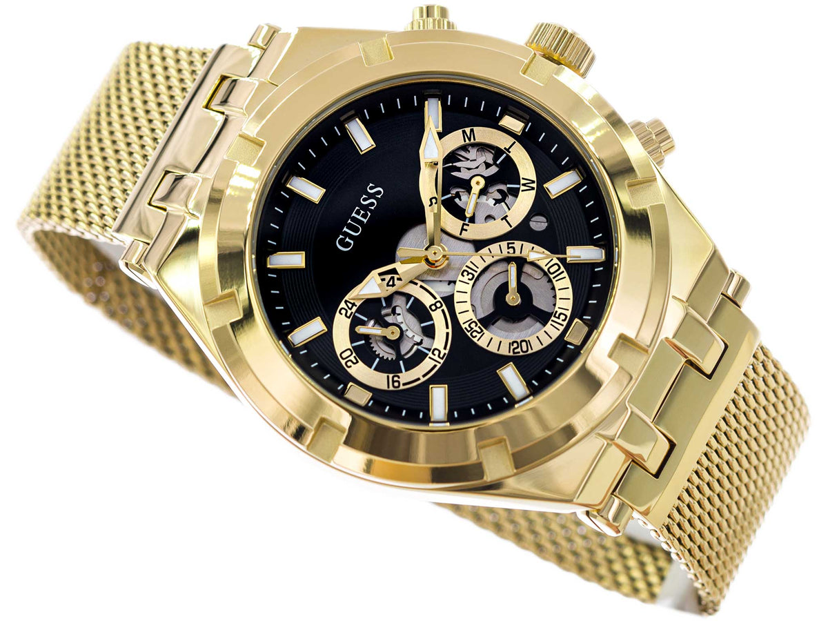  Shop Authentic Guess Continental Chronograph Black Dial Gold Mesh Strap Watch For Men - GW0582G2 - Luxxuri