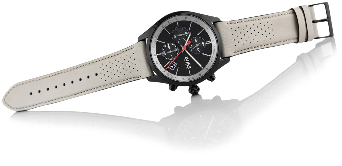  Shop Authentic Hugo Boss Grand Prix Chronograph Black Dial Grey Leather Strap Watch for Men - 1513562 - Luxxuri