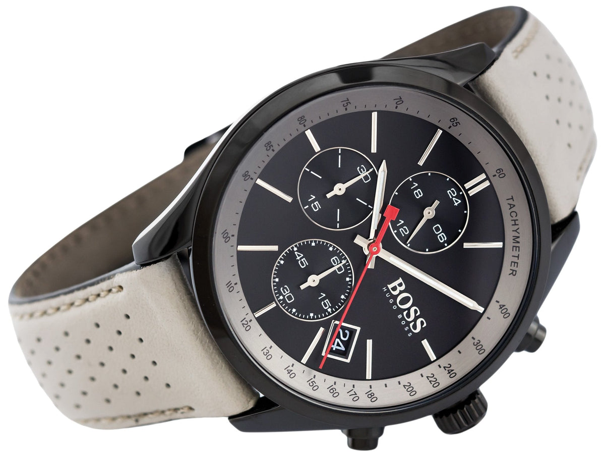  Shop Authentic Hugo Boss Grand Prix Chronograph Black Dial Grey Leather Strap Watch for Men - 1513562 - Luxxuri