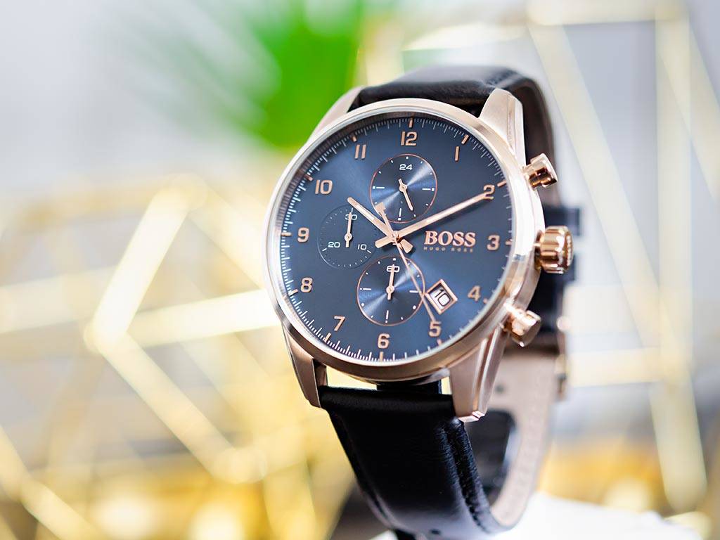  Shop Authentic Hugo Boss Skymaster Chronograph Blue Dial Black Leather Strap Watch for Men - 1513783 - Luxxuri