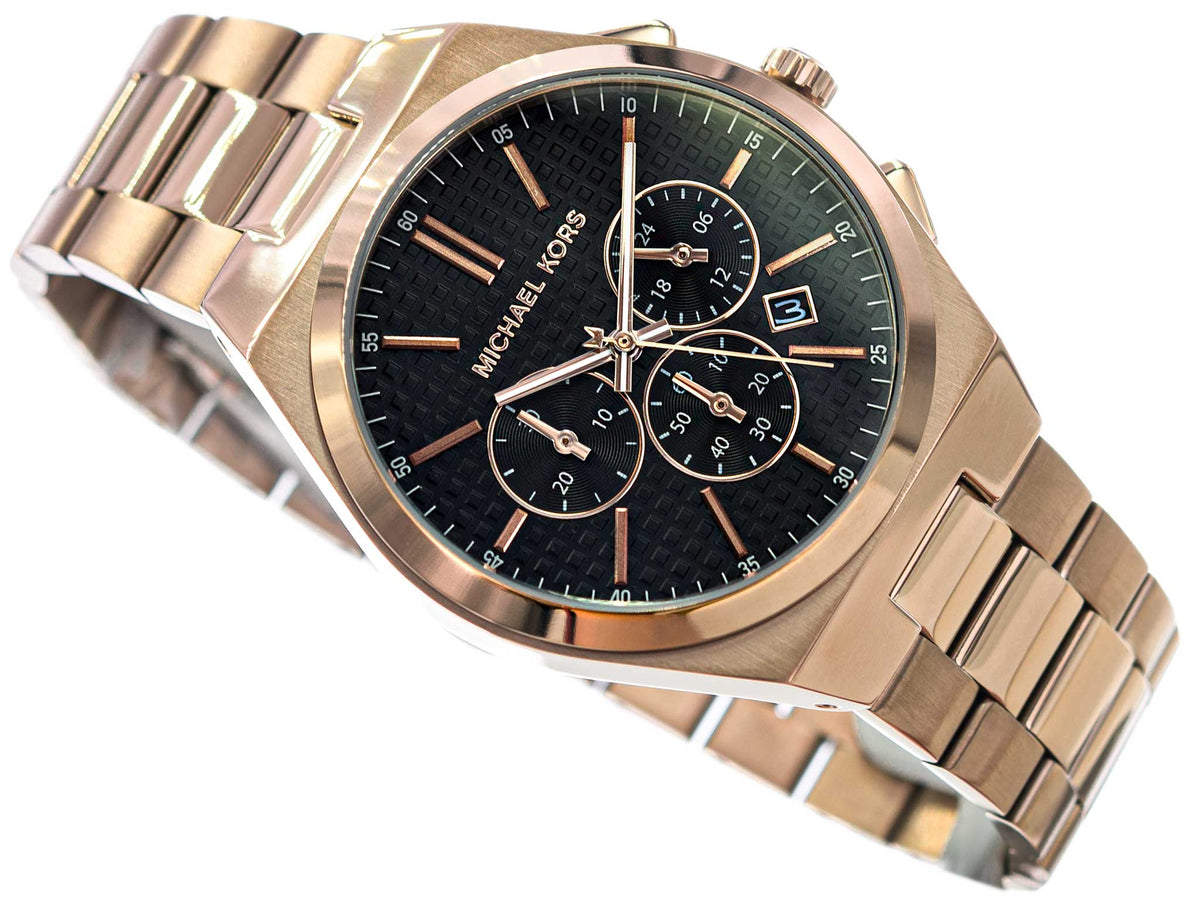  Shop Authentic Michael Kors Lennox Chronograph Black Dial Rose Gold Steel Strap Watch For Men - MK9119 - Luxxuri