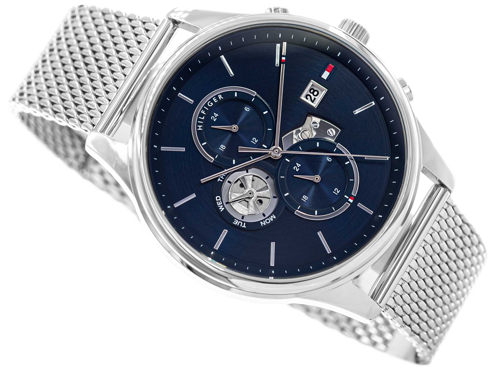  Shop Authentic Tommy Hilfiger Weston Chronograph Blue Dial Silver Mesh Bracelet Watch For Men - 1710504 - Luxxuri