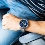  Shop Authentic Tommy Hilfiger Weston Chronograph Blue Dial Silver Mesh Bracelet Watch For Men - 1710504 - Luxxuri