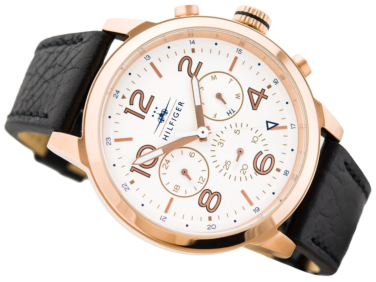  Shop Authentic Tommy Hilfiger Jake Multifunction White Dial Black Leather Strap Watch for Men - 1791236 - Luxxuri
