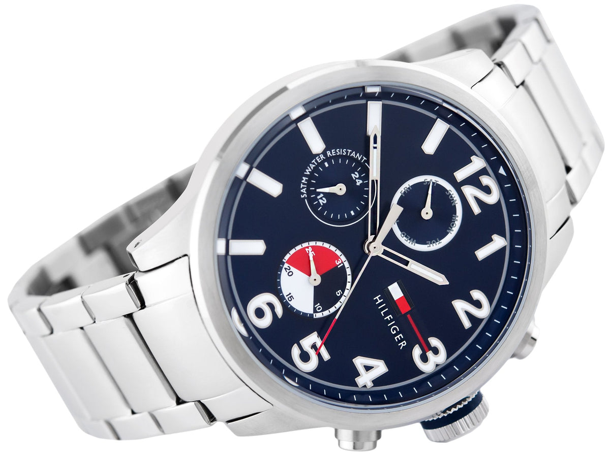  Shop Authentic Tommy Hilfiger Jackson Chronograph Blue Dial Silver Steel Strap Watch for Men - 1791242 - Luxxuri