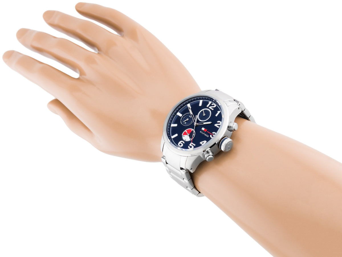  Shop Authentic Tommy Hilfiger Jackson Chronograph Blue Dial Silver Steel Strap Watch for Men - 1791242 - Luxxuri
