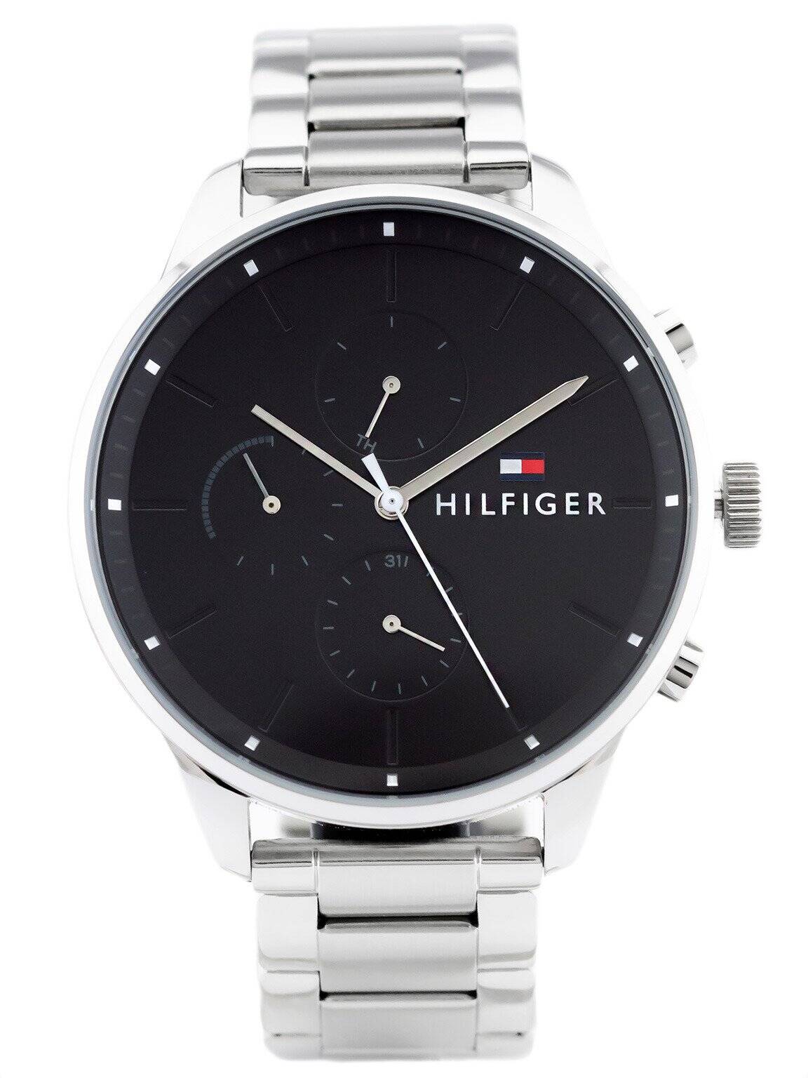  Shop Authentic Tommy Hilfiger Chase Quartz Black Dial Silver Steel Strap Watch For Men - 1791485 - Luxxuri