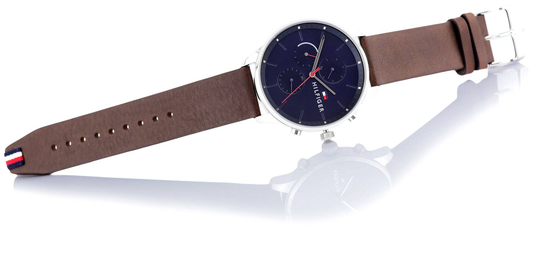  Shop Authentic Tommy Hilfiger Chase Chronograph Grey Dial Brown Leather Strap Watch For Men - 1791487 - Luxxuri
