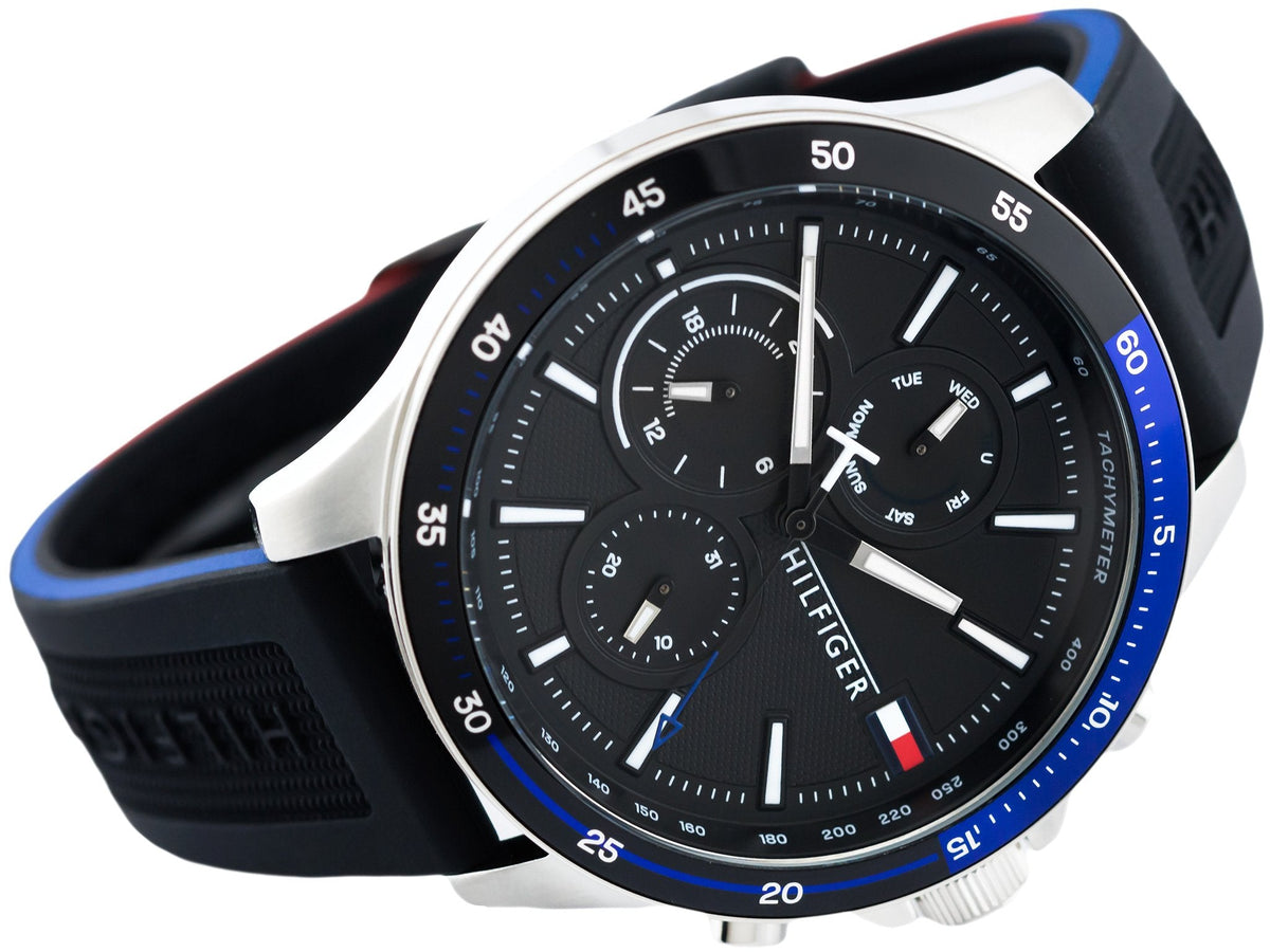  Shop Authentic Tommy Hilfiger Bank Quartz Black Dial Black Rubber Strap Watch for Men - 1791724 - Luxxuri