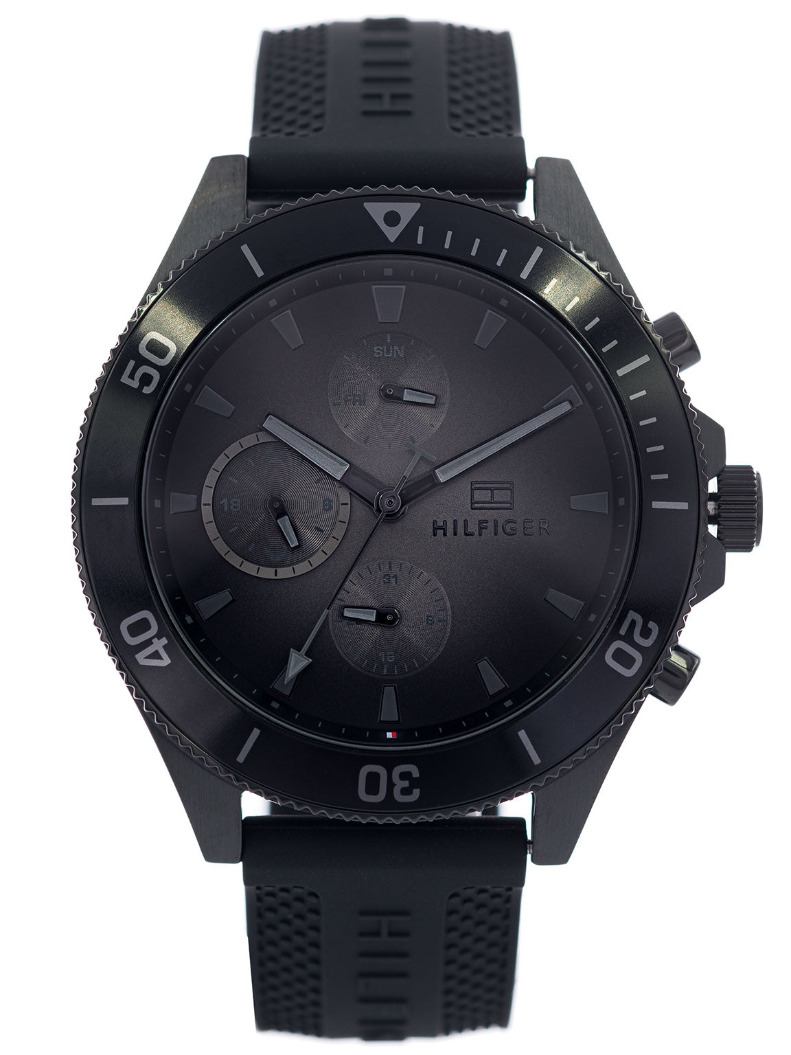  Shop Authentic Tommy Hilfiger Larson Chronograph Black Dial Black Rubber Strap Watch For Men - 1791921 - Luxxuri