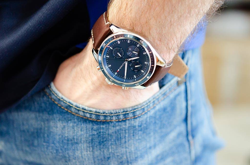  Shop Authentic Tommy Hilfiger Parker Chronograph Blue Dial Brown Leather Strap Watch For Men - 1791837 - Luxxuri