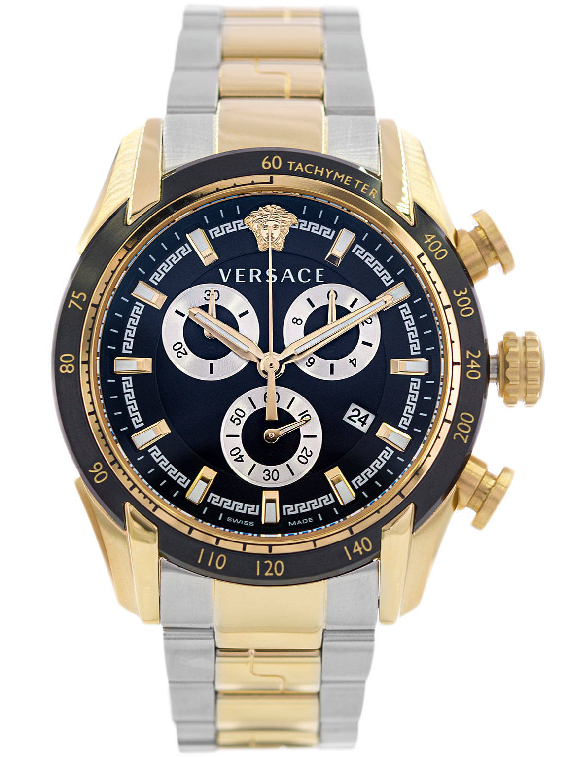  Shop Authentic Versace V-Ray Chronograph Black Dial Two Tone Steel Strap Watch For Men - VE2I00421 - Luxxuri