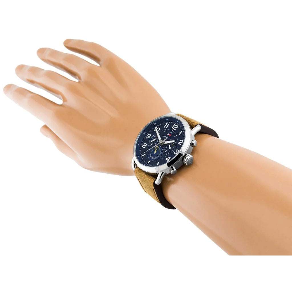  Shop Authentic Tommy Hilfiger Briggs Chronograph Blue Dial Brown Leather Strap Watch for Men - 1791424 - Luxxuri
