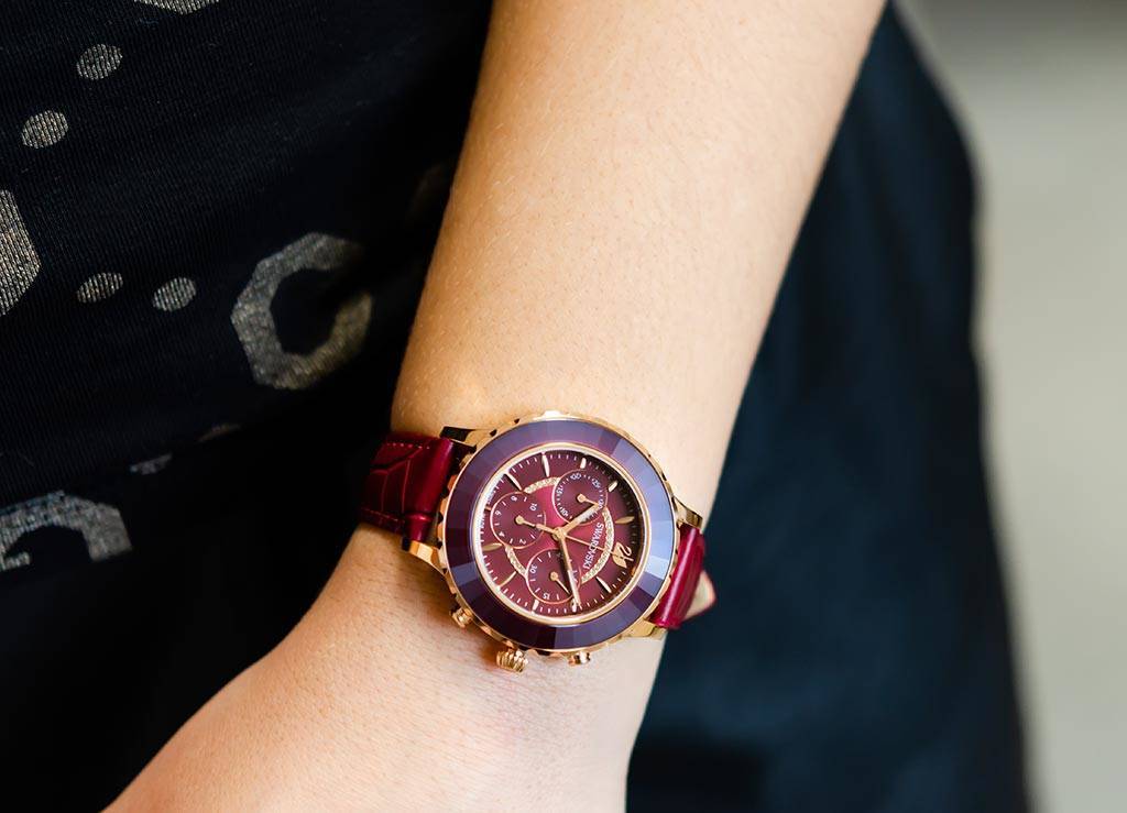  Shop Authentic Swarovski Octea Lux Chrono Red Dial Red Leather Strap Watch for Women - 5547642 - Luxxuri