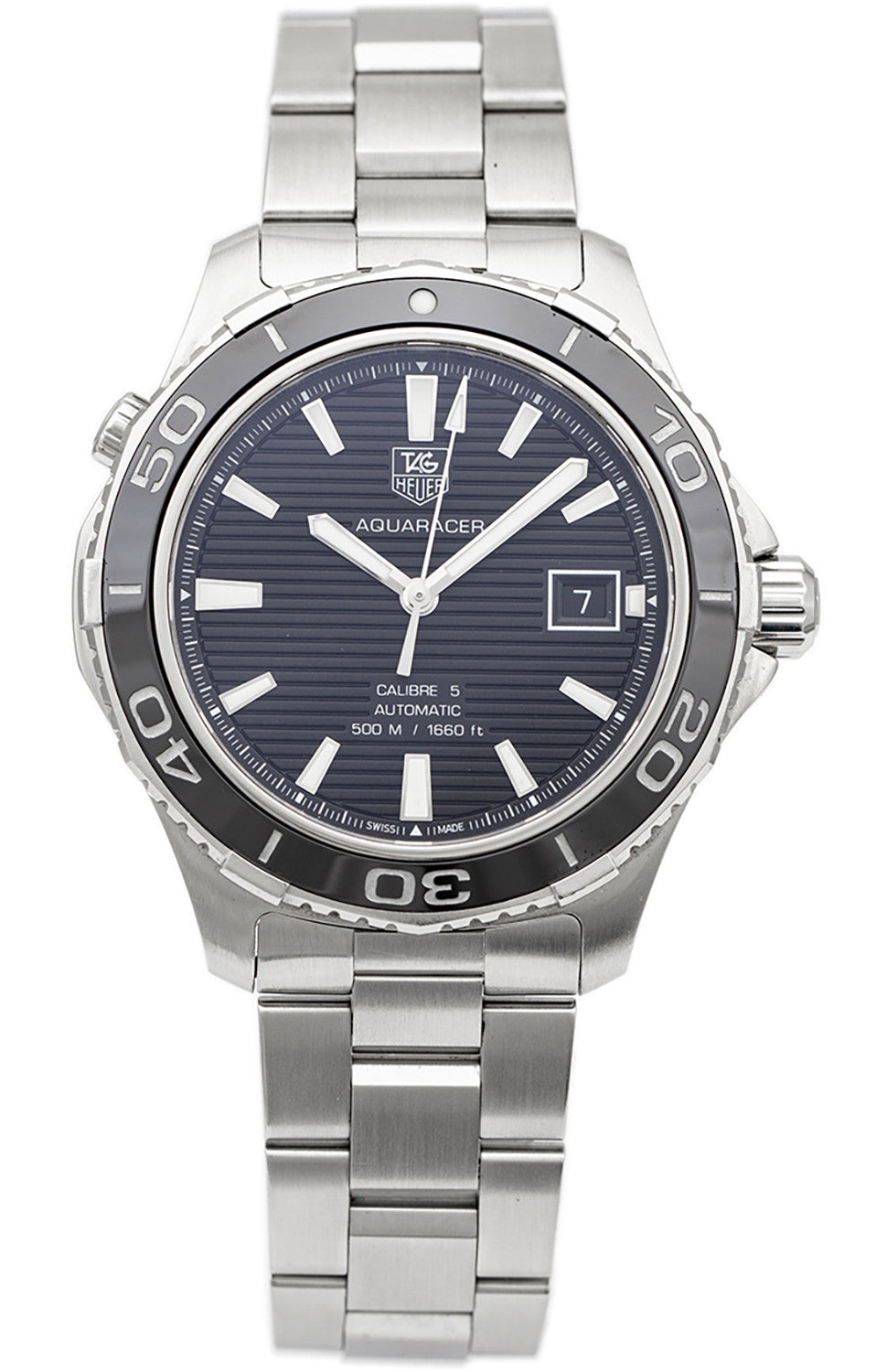  Shop Authentic Tag Heuer Aquaracer Caliber 5 Automatic Black Dial Silver Steel Strap Watch for Men - WAK2110.BA0830 - Luxxuri