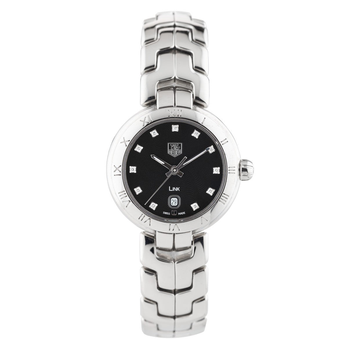  Shop Authentic Tag Heuer Link Quartz Diamonds Black Dial Silver Steel Strap Watch for Women - WAT1410.BA0954 - Luxxuri