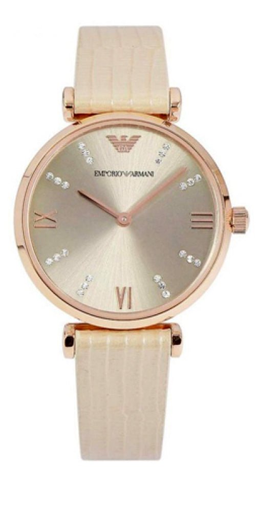  Shop Authentic Emporio Armani Gianni T Bar Gunmetal Dial Beige Leather Strap Watch For Women - AR1681 - Luxxuri