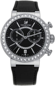  Shop Authentic Swarovski Citra Sphere Chronograph Black Dial Black Leather Strap Watch for Women - 5027131 - Luxxuri