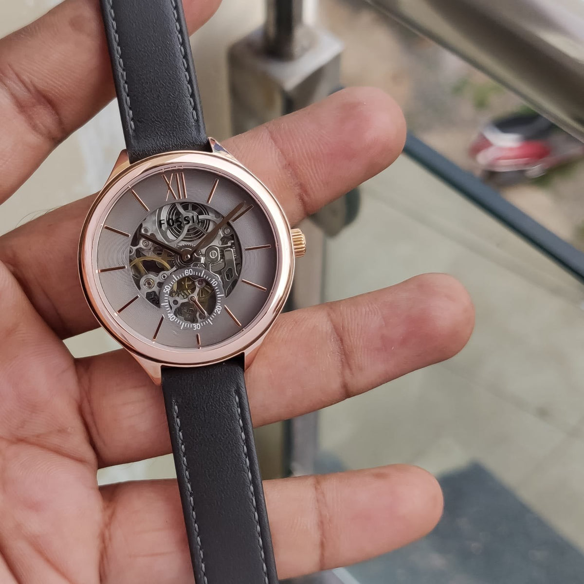  Shop Authentic Fossil Suitor Mechanical Grey Dial Grey Leather Strap Watch for Women - BQ3265 - Luxxuri