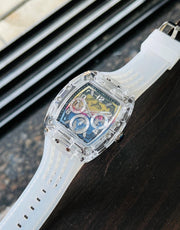  Shop Authentic Guess Phoenix Polycarbonate Clear Multi-function Black Dial Clear Rubber Strap Watch for Men - GW0499G3 - Luxxuri