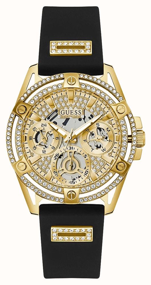  Shop Authentic Guess Queen Quartz Gold Dial Black Silicone Strap Watch For Women - GW0536L3 - Luxxuri