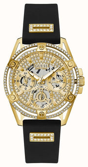  Shop Authentic Guess Queen Quartz Gold Dial Black Silicone Strap Watch For Women - GW0536L3 - Luxxuri