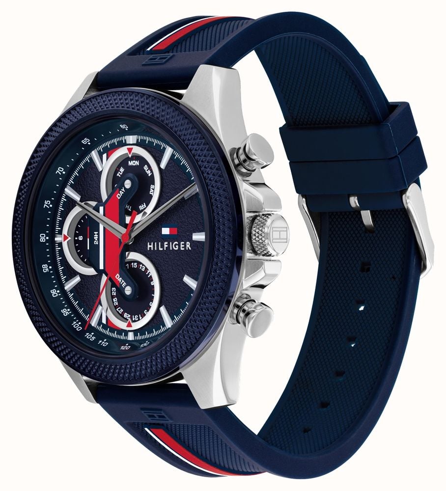  Shop Authentic Tommy Hilfiger Clark Chronograph Blue Dial Black Leather Strap Watch For Men - 1792083 - Luxxuri