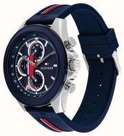  Shop Authentic Tommy Hilfiger Clark Chronograph Blue Dial Black Leather Strap Watch For Men - 1792083 - Luxxuri