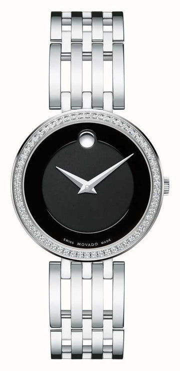  Shop Authentic Movado Esperanza 63 Diamonds Black Dial Silver Steel Strap Watch For Women - 0607052 - Luxxuri