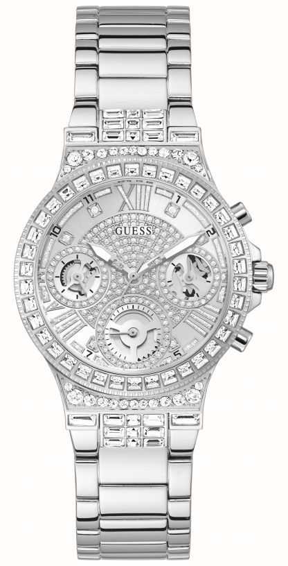  Shop Authentic Guess Moonlight Multi Function Diamonds Silver Dial Silver Steel Strap Watch for Women - GW0320L1 - Luxxuri
