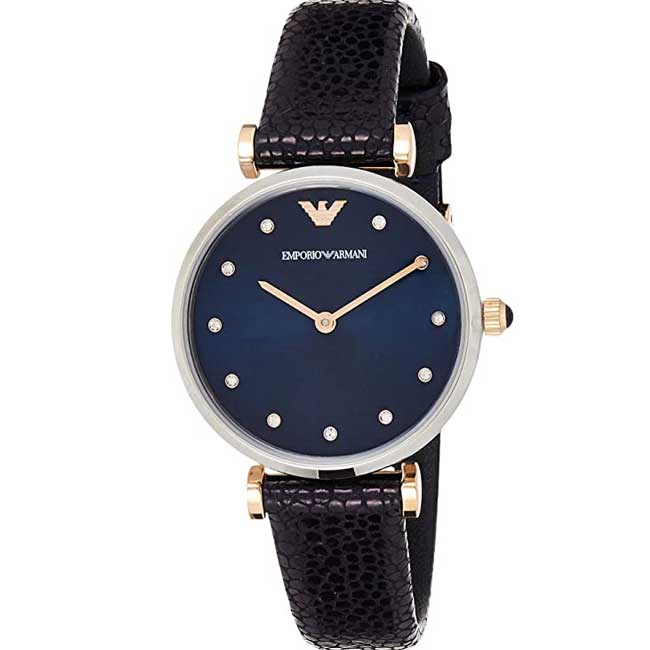  Shop Authentic Emporio Armani Gianni T Bar Analog Blue Dial Black Leather Strap Watch For Women - AR1989 - Luxxuri