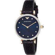  Shop Authentic Emporio Armani Gianni T Bar Analog Blue Dial Black Leather Strap Watch For Women - AR1989 - Luxxuri