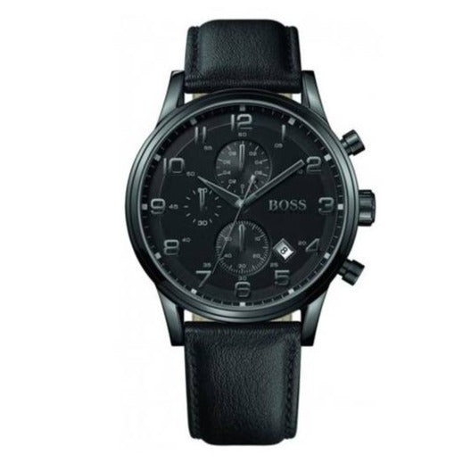  Shop Authentic Hugo Boss Blackout Chronograph Black Dial Black Leather Strap Watch For Men - HB1512567 - Luxxuri