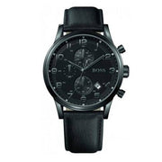  Shop Authentic Hugo Boss Blackout Chronograph Black Dial Black Leather Strap Watch For Men - HB1512567 - Luxxuri