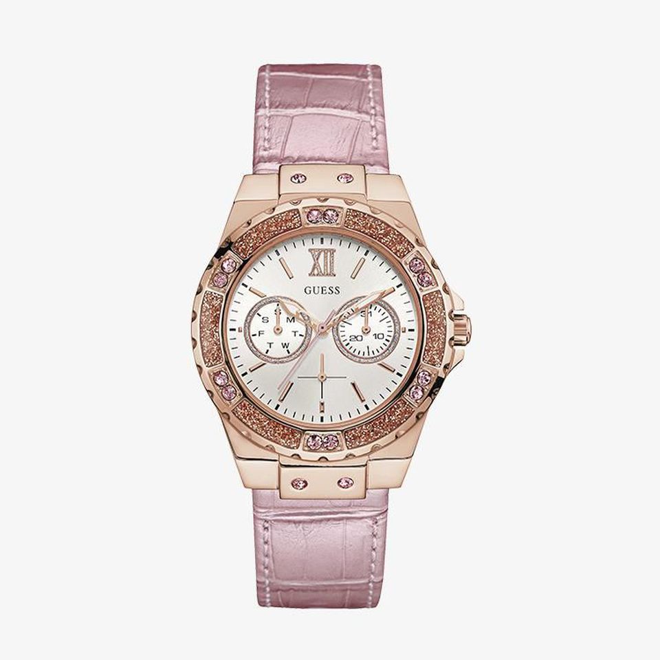  Shop Authentic Guess Limelight Quartz Analog White Dial Pink Leather Strap Watch For Women - W0775l3 - Luxxuri