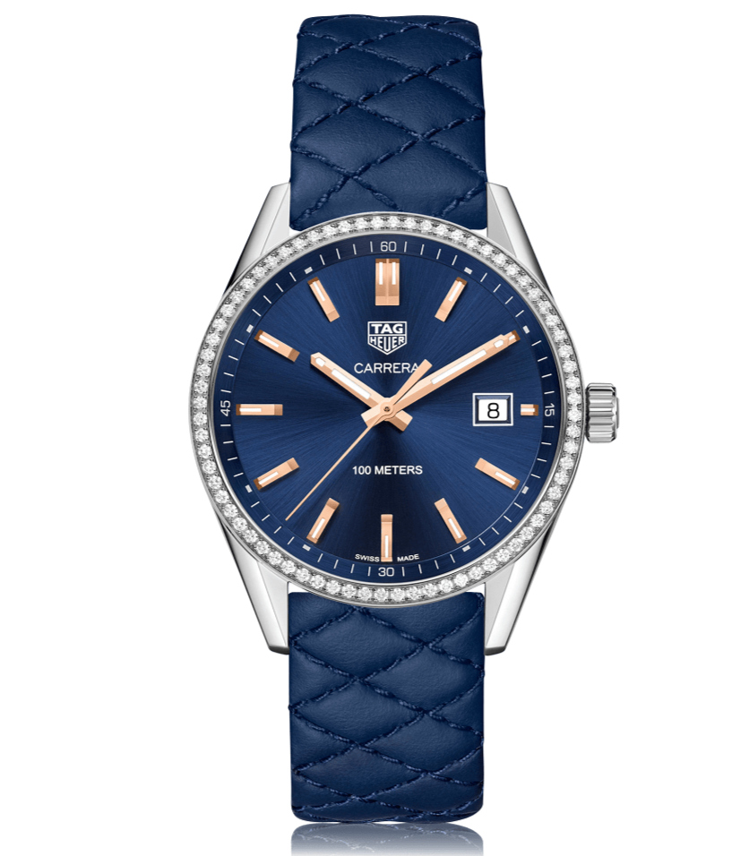  Shop Authentic Tag Heuer Carrera Quartz Diamonds Blue Dial Blue Leather Strap Watch for Women - WAR1114.FC6391 - Luxxuri